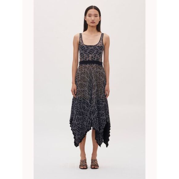 Dion Lee Womens Black Sleeveless Square Neck Below The Knee Hi-Lo Dress 10 - Picture 1 of 2